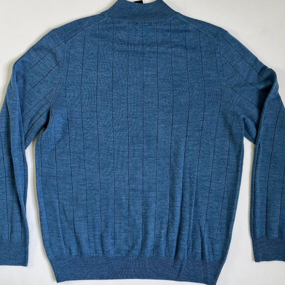 Men's Jos. A. Bank Traveler Blue Ribbed Merino Wool Sweater Sz Lg Mock Neck - Picture 2 of 3